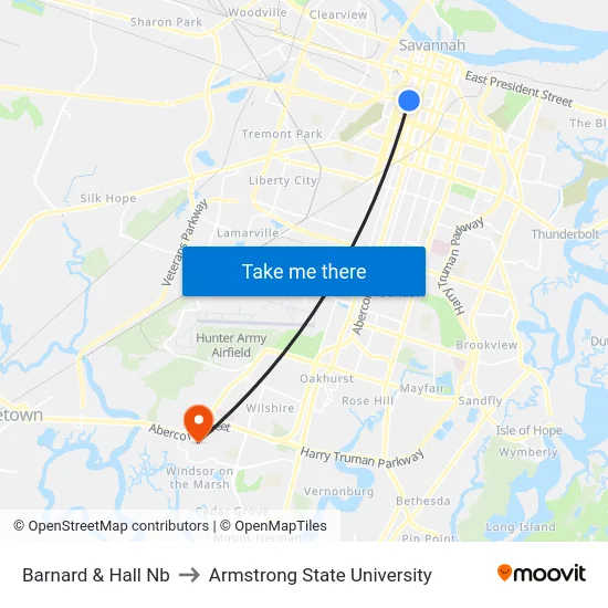 Barnard & Hall Nb to Armstrong State University map