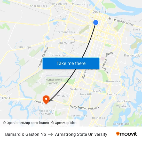Barnard & Gaston Nb to Armstrong State University map