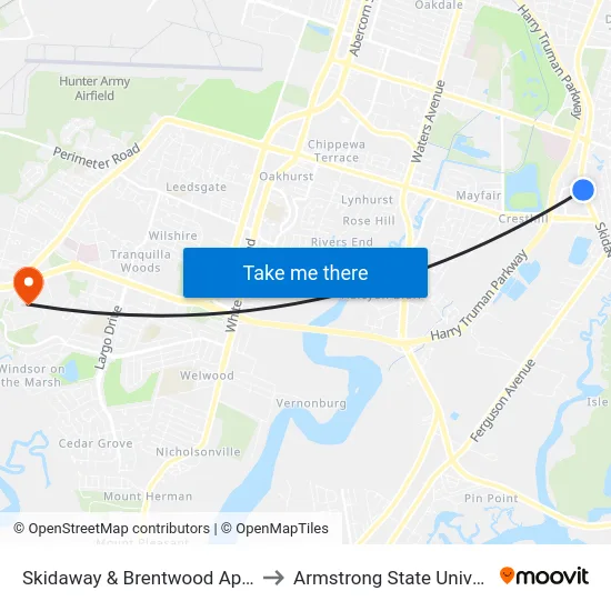 Skidaway & Brentwood Apts Nb to Armstrong State University map