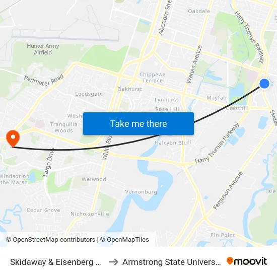 Skidaway & Eisenberg Nb to Armstrong State University map
