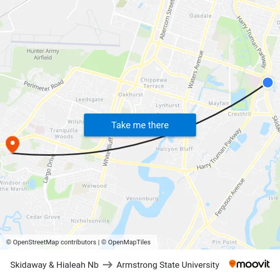 Skidaway & Hialeah Nb to Armstrong State University map
