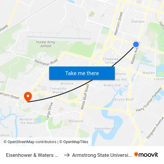 Eisenhower & Waters Wb to Armstrong State University map