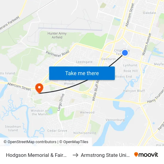 Hodgson Memorial & Fairmont Sb to Armstrong State University map