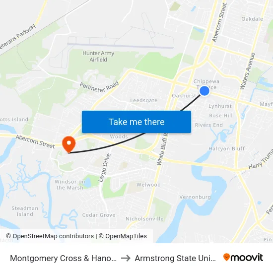 Montgomery Cross & Hanover Wb to Armstrong State University map