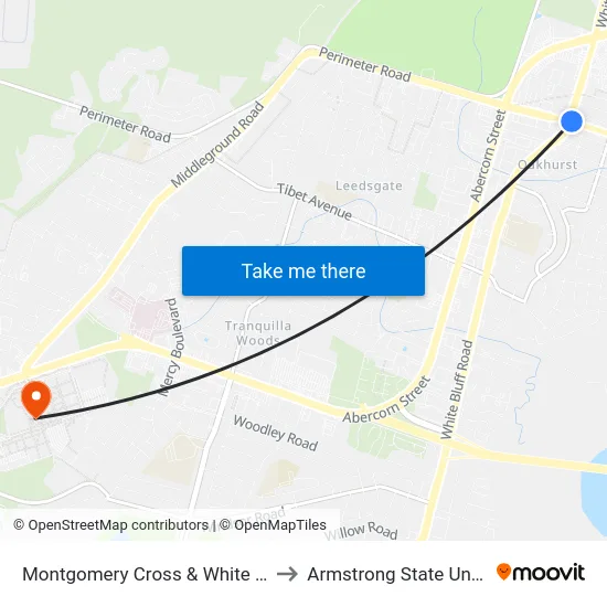 Montgomery Cross & White Bluff Wb to Armstrong State University map
