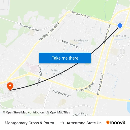 Montgomery Cross & Parrot Plaza Wb to Armstrong State University map
