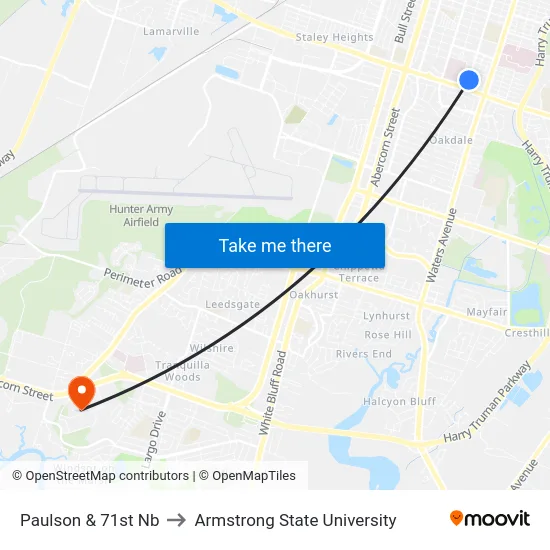 Paulson & 71st Nb to Armstrong State University map