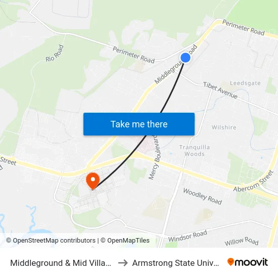 Middleground & Mid Village Sb to Armstrong State University map
