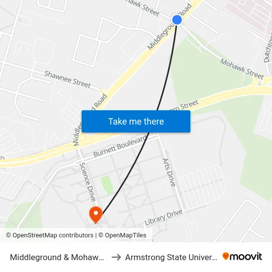 Middleground & Mohawk Sb to Armstrong State University map
