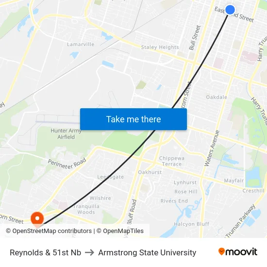 Reynolds & 51st Nb to Armstrong State University map