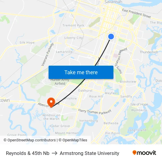 Reynolds & 45th Nb to Armstrong State University map
