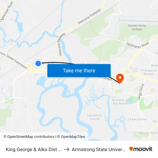 King George & Alko Dist Nb to Armstrong State University map
