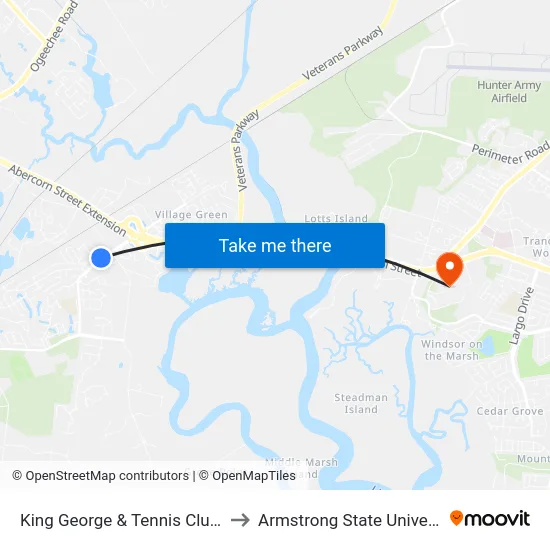 King George & Tennis Club Sb to Armstrong State University map