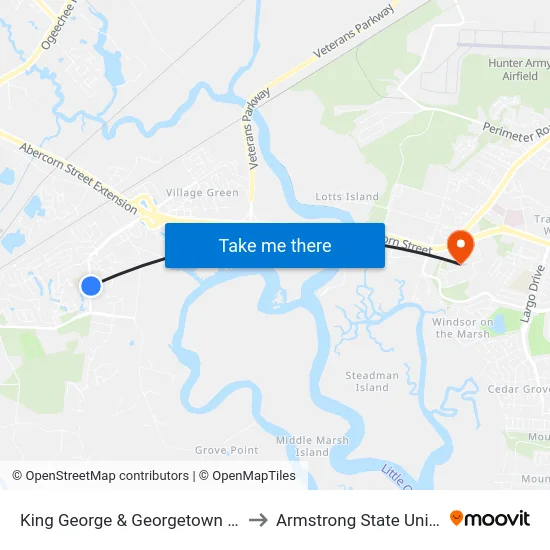 King George & Georgetown Elem Sb to Armstrong State University map