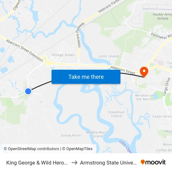 King George & Wild Heron Sb to Armstrong State University map