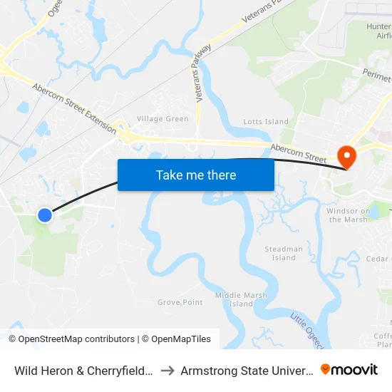 Wild Heron & Cherryfield Wb to Armstrong State University map