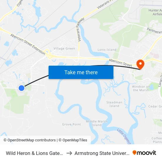 Wild Heron & Lions Gate Wb to Armstrong State University map