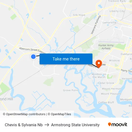 Chevis & Sylvania Nb to Armstrong State University map