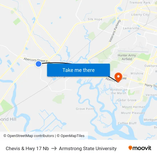 Chevis & Hwy 17 Nb to Armstrong State University map