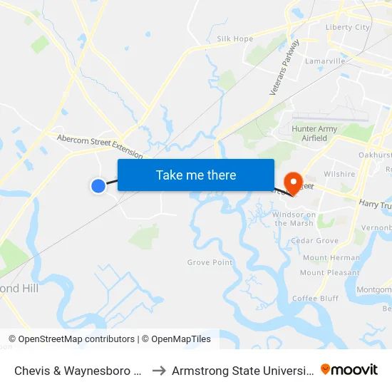 Chevis & Waynesboro Sb to Armstrong State University map