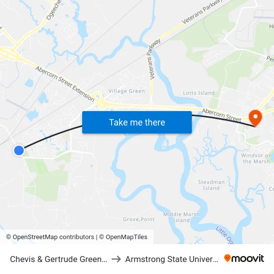 Chevis & Gertrude Green Sb to Armstrong State University map