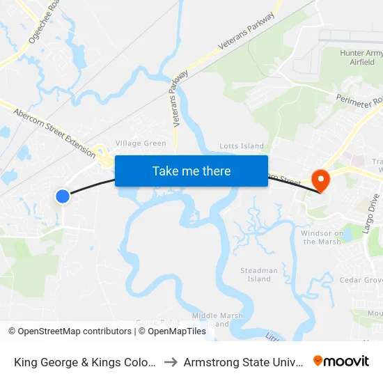King George & Kings Colony Nb to Armstrong State University map