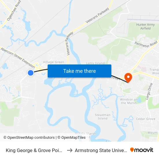 King George & Grove Point Nb to Armstrong State University map