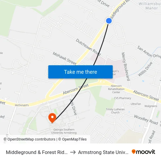 Middleground & Forest Ridge Nb to Armstrong State University map