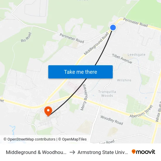 Middleground & Woodhouse Nb to Armstrong State University map