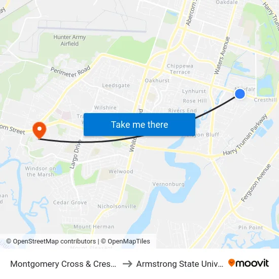 Montgomery Cross & Cresthill Eb to Armstrong State University map
