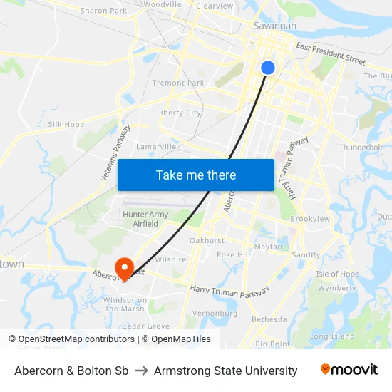 Abercorn & Bolton Sb to Armstrong State University map