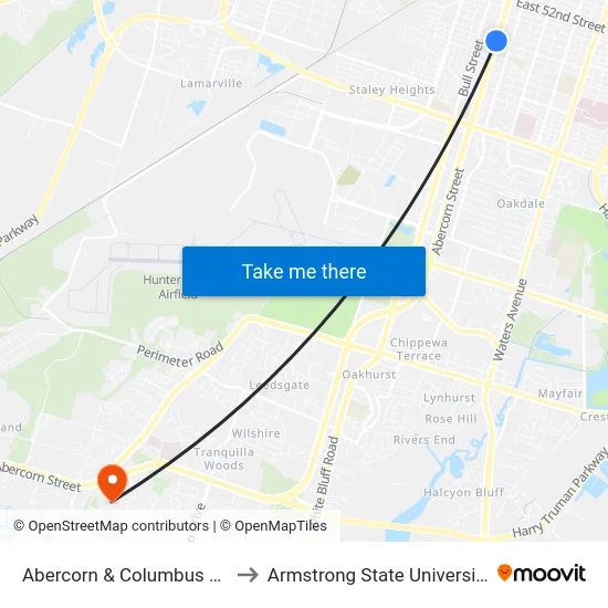 Abercorn & Columbus Sb to Armstrong State University map