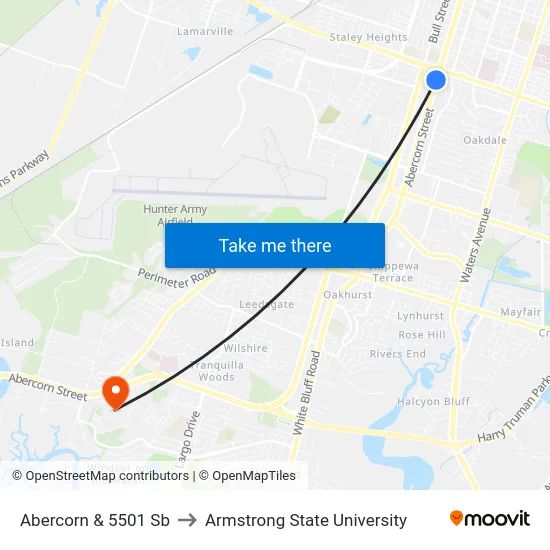 Abercorn &  5501 Sb to Armstrong State University map