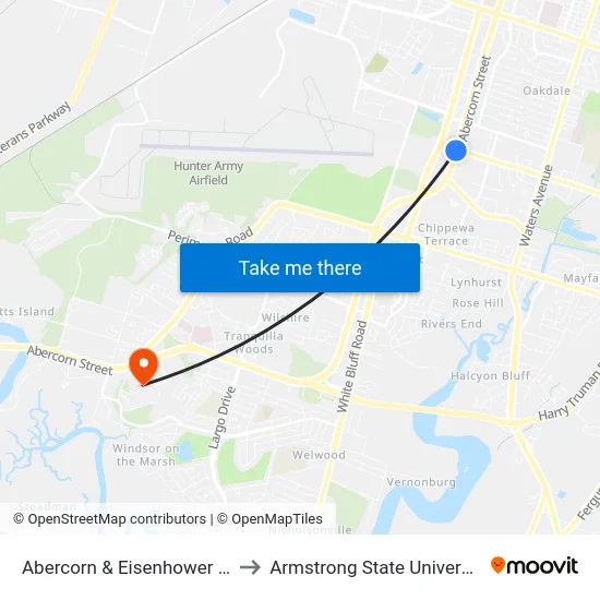Abercorn & Eisenhower Sb to Armstrong State University map