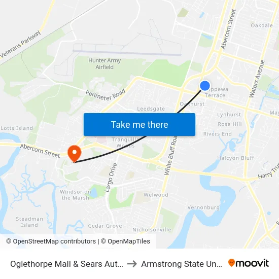 Oglethorpe Mall & Sears Auto Center to Armstrong State University map