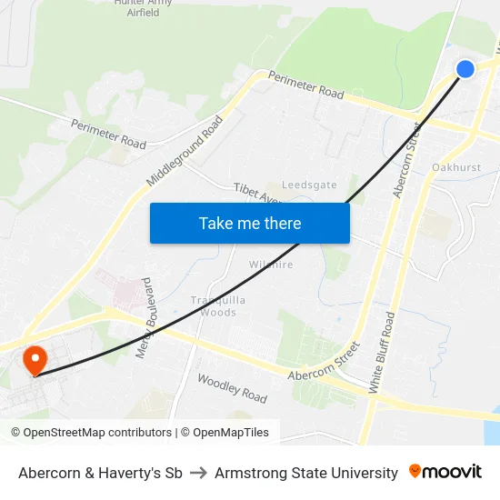 Abercorn & Haverty's Sb to Armstrong State University map