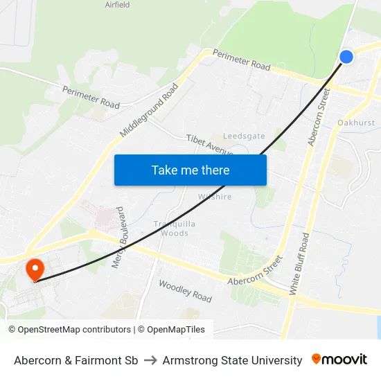 Abercorn & Fairmont Sb to Armstrong State University map