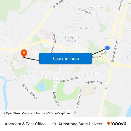 Abercorn & Post Office Sb to Armstrong State University map