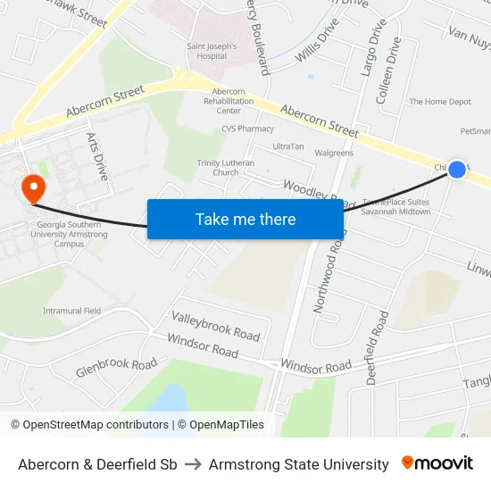 Abercorn & Deerfield Sb to Armstrong State University map
