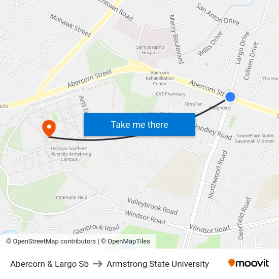 Abercorn & Largo Sb to Armstrong State University map