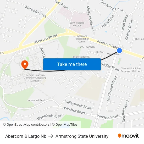 Abercorn & Largo Nb to Armstrong State University map