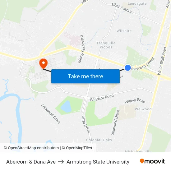 Abercorn & Dana Ave to Armstrong State University map