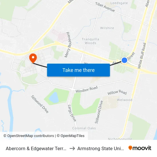 Abercorn & Edgewater Terrace Nb to Armstrong State University map