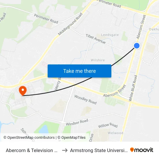 Abercorn & Television Nb to Armstrong State University map