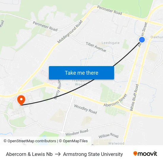 Abercorn & Lewis Nb to Armstrong State University map