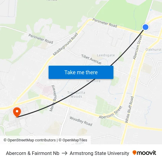 Abercorn & Fairmont Nb to Armstrong State University map