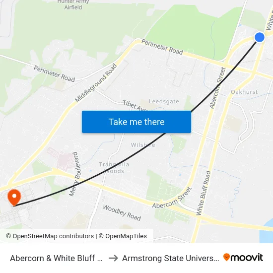 Abercorn & White Bluff Nb to Armstrong State University map