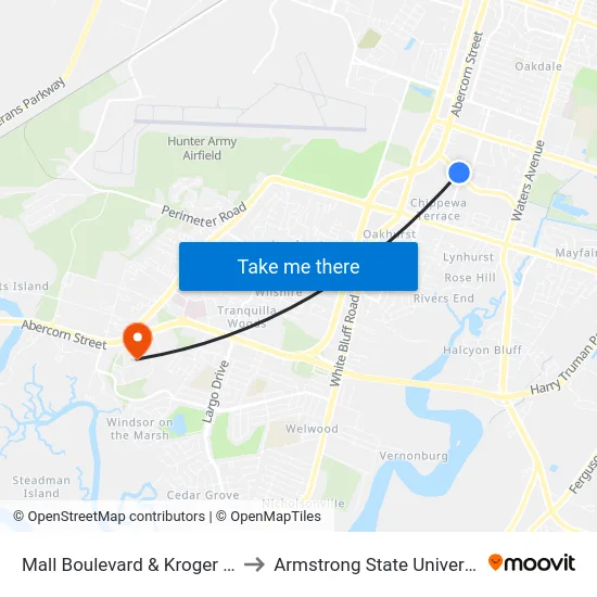 Mall Boulevard & Kroger Wb to Armstrong State University map