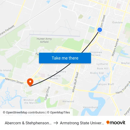 Abercorn & Stehphenson Nb to Armstrong State University map
