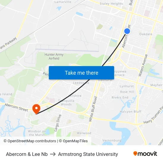 Abercorn & Lee Nb to Armstrong State University map